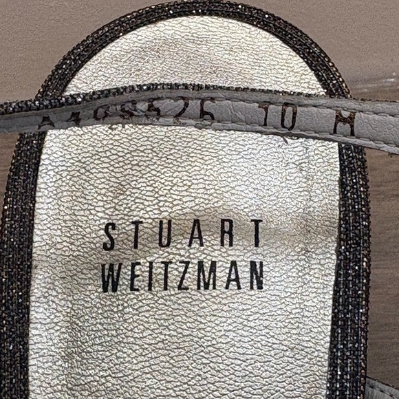 Stuart Weitzman Turning up Pyrite Nocturn Silver Metallic Strappy Heels, 10M - Picture 8 of 10